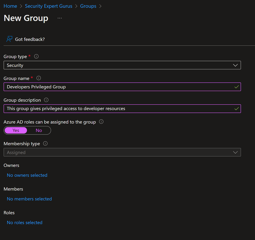 Group creation confirmation