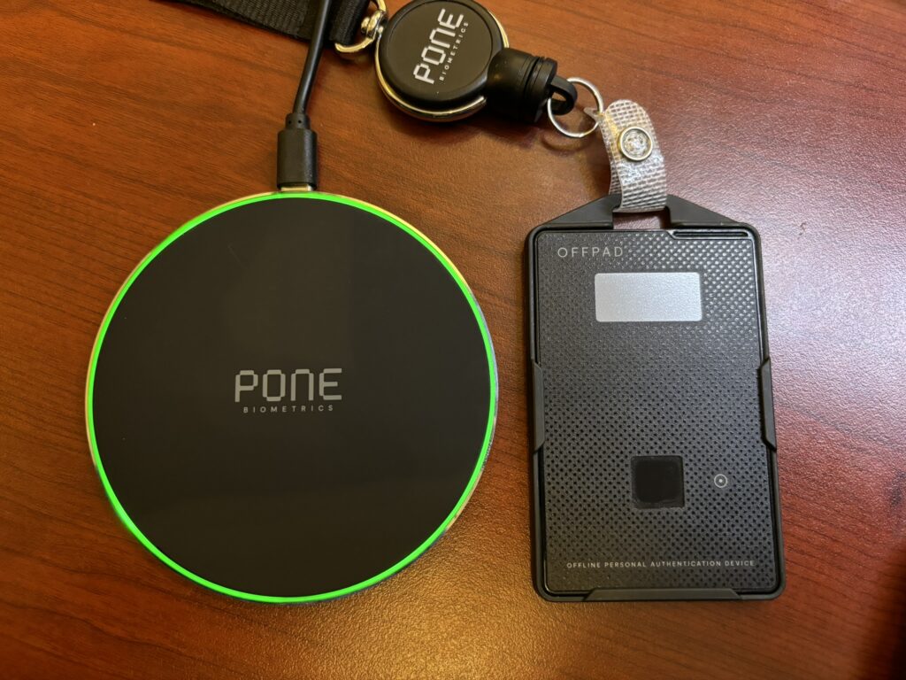 OFFPAD Biometric FIDO2 Authentication Device and Pone biometrics Q Wireless Charger